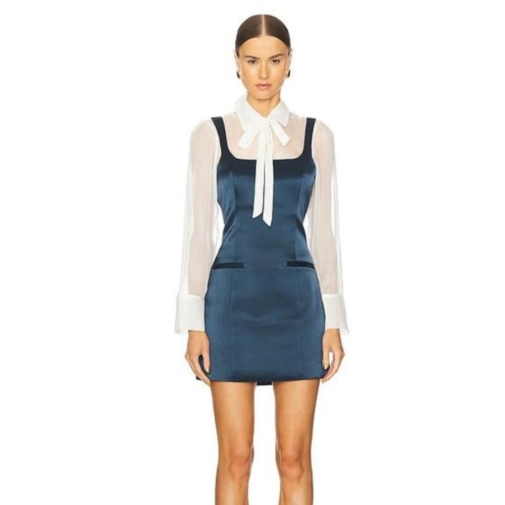 Cinq A Sept - Naia Tie-Neck Satin Long-Sleeve Mini Dress